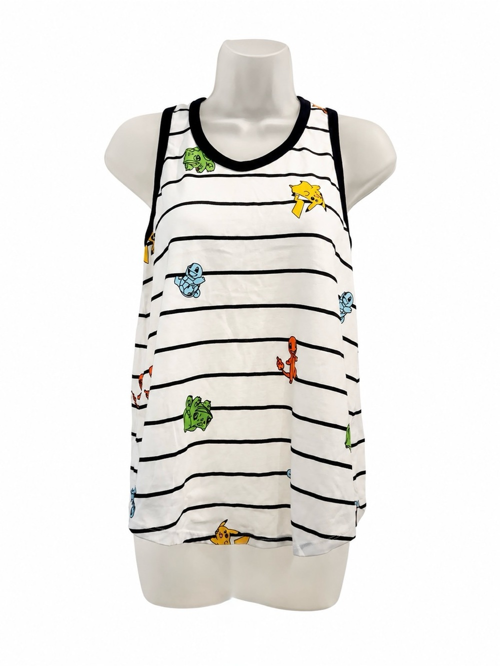 Pokemon White & Black Striped Tank with Colorful Pokemon Motifs Size Small
